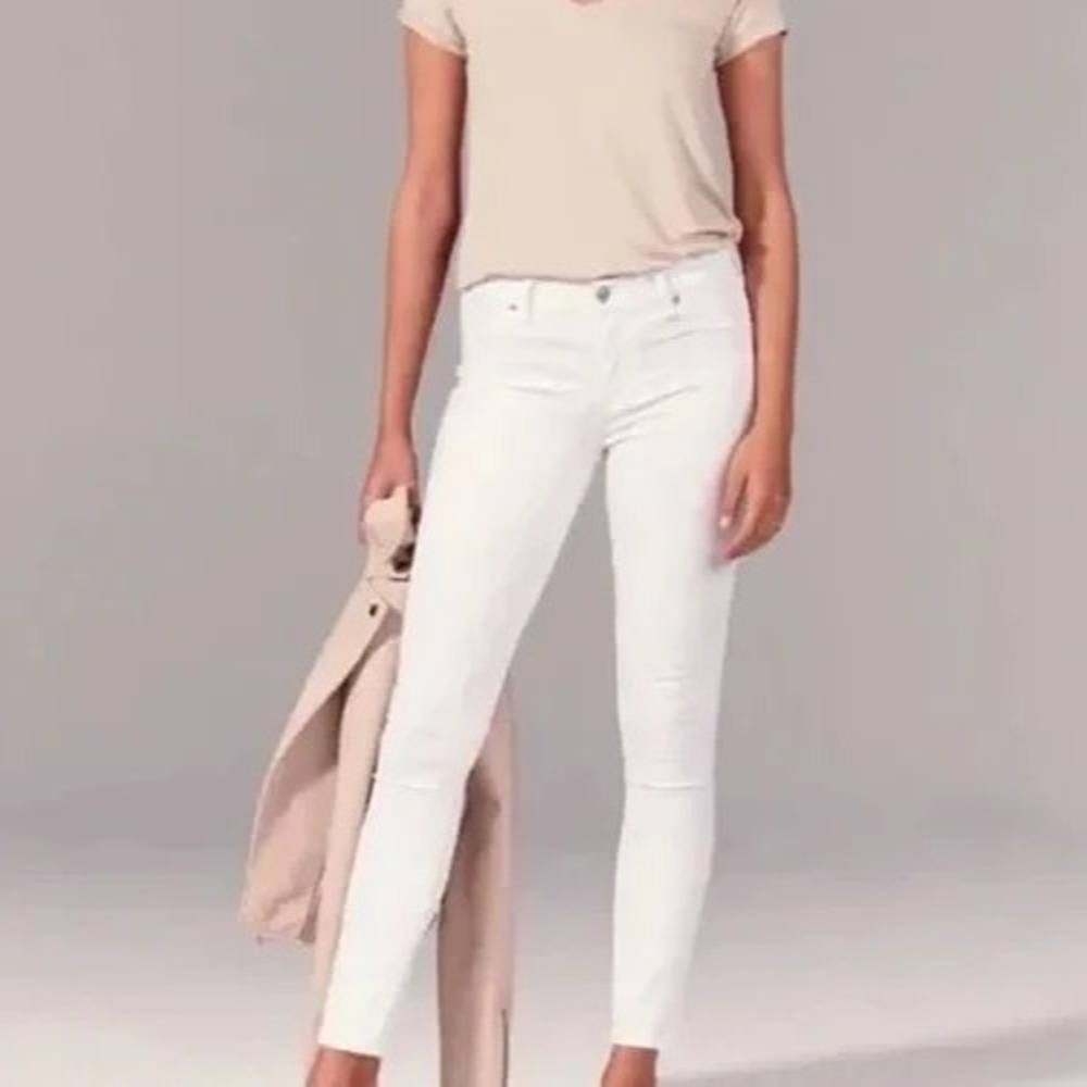 ABERCROMBIE & FITCH White MID RISE SUPER SKINNY Frayed Hem DENIM JEANS Sz 6/28